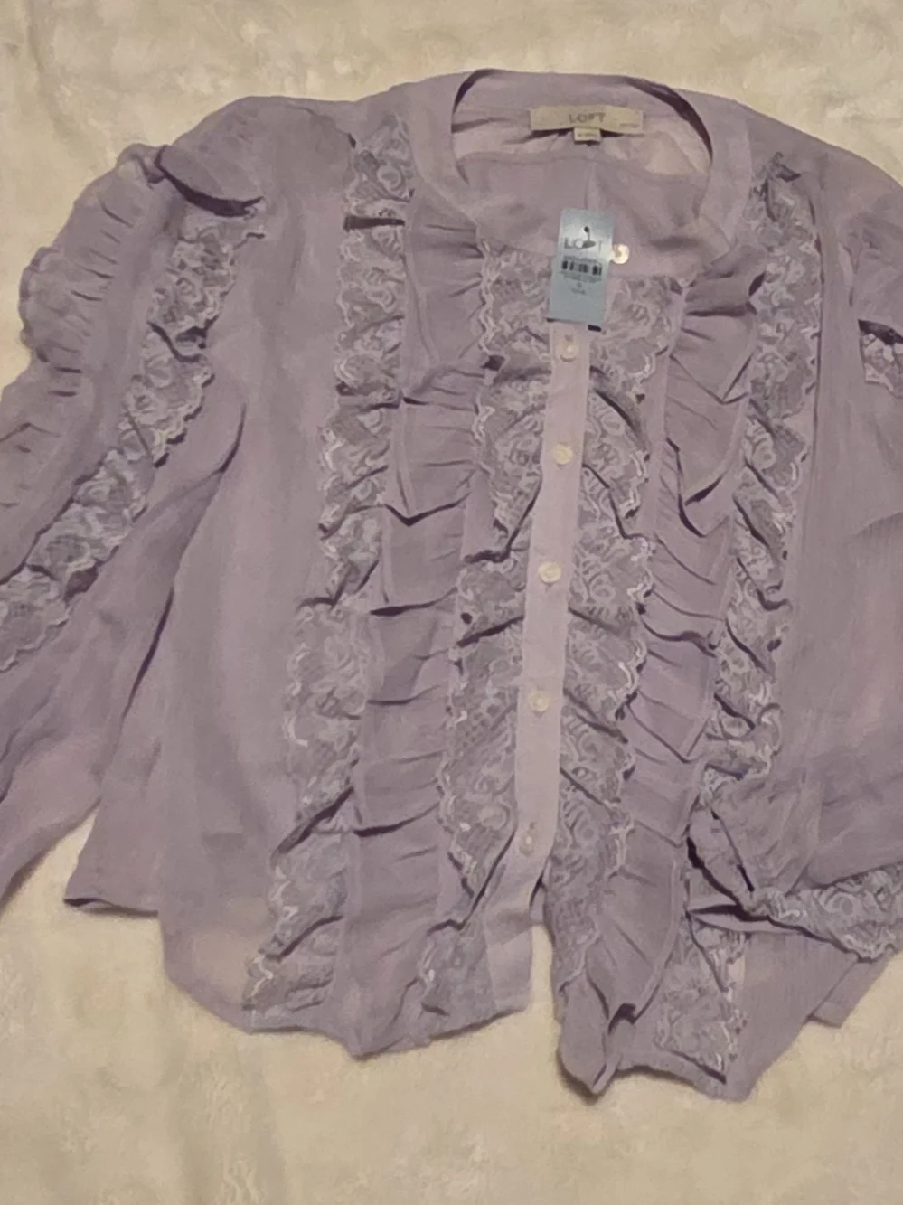 LOFT Lavender Ruffle Button-Front Blouse - Picture 1 of 7
